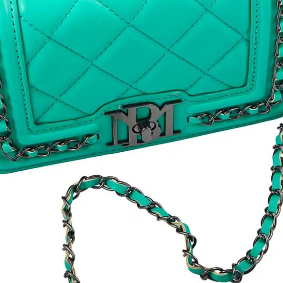Badgley Mischka ✦ Mint Quilted Crossbody Bag ✦ Vegan Leather Flap Chain Strap - Picture 5 of 8